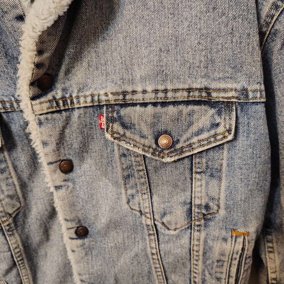 Vintage Levi’s Sherpa Lined Denim Trucker Jacket Mens Medium 80s 90s Made in USA - Picture 4 of 8